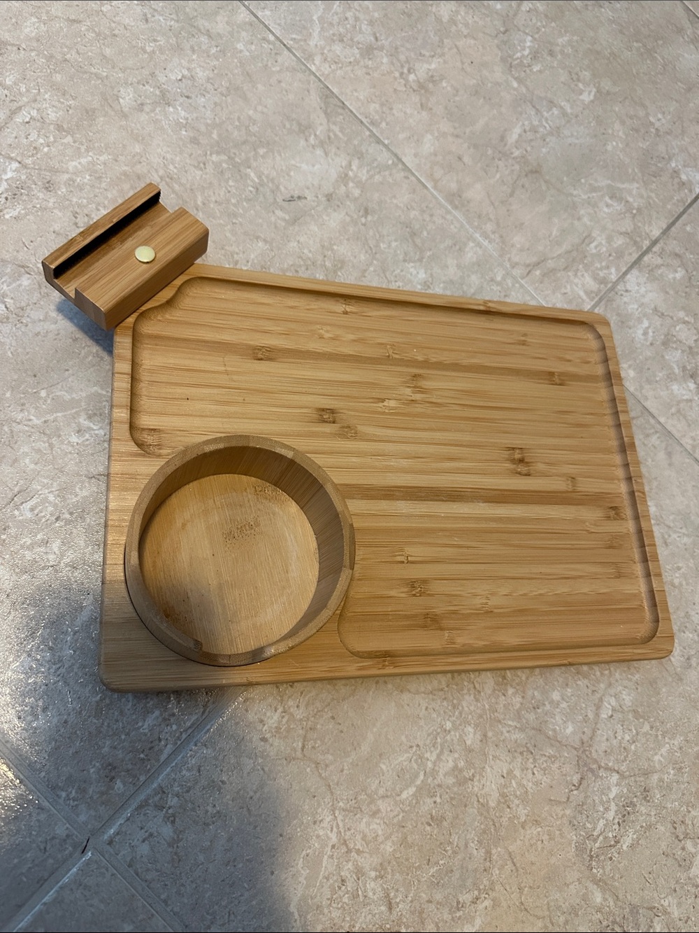 Natural Bamboo Serving Board with Removable Bowl - Brown